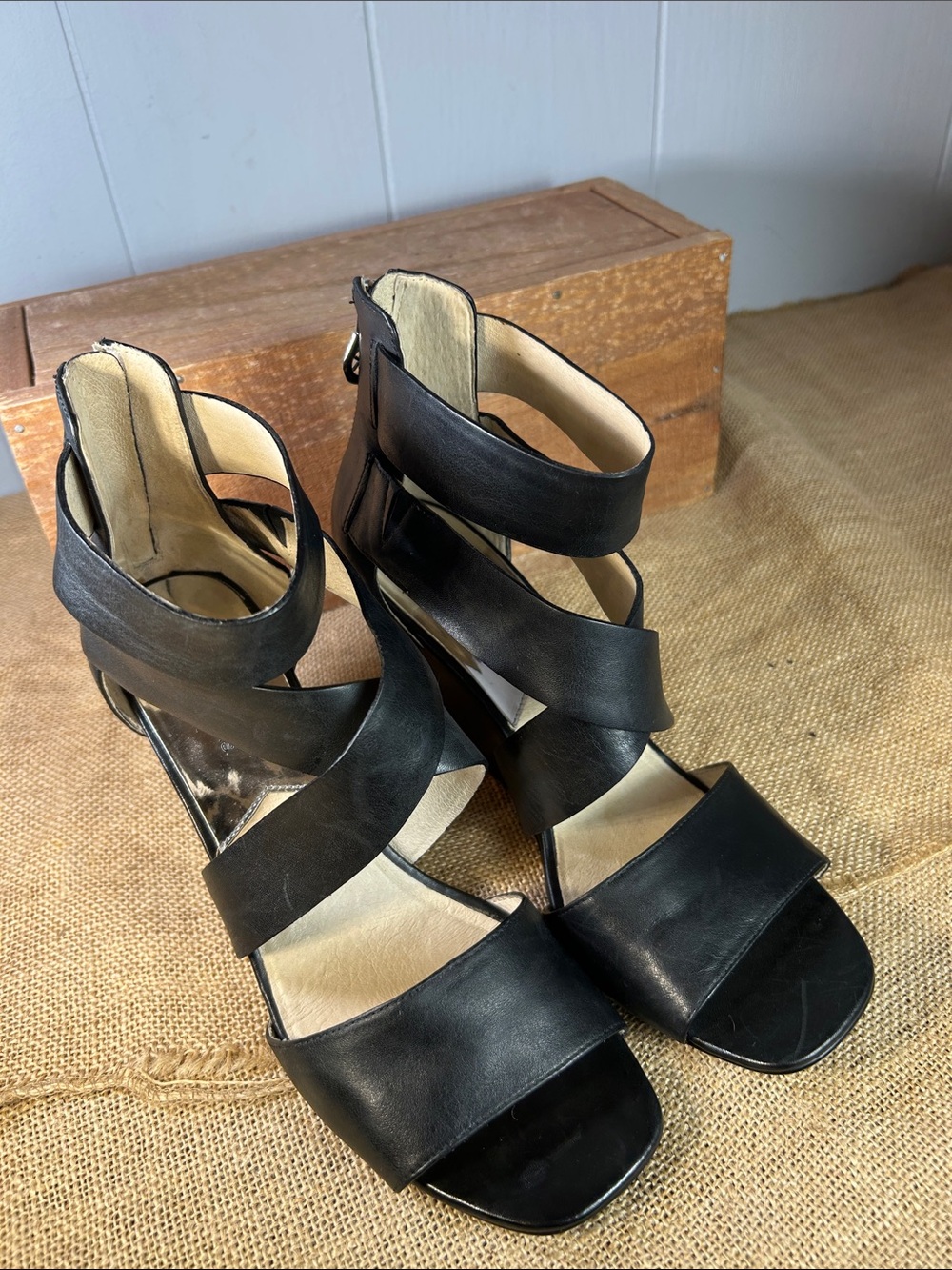 Michael Kors Black Strappy Wedge Sandals - Picture 8 of 13